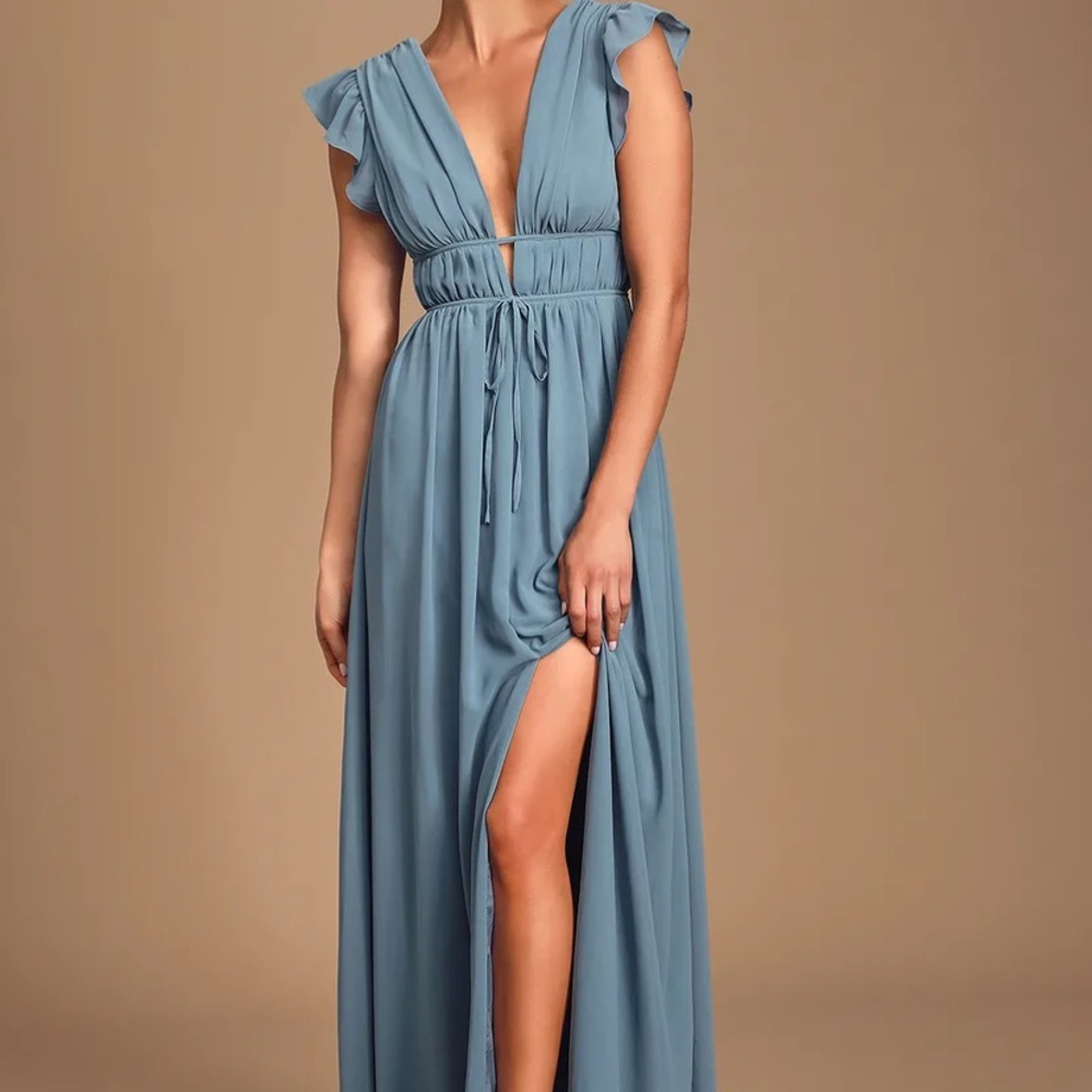 I'm All Yours Slate Blue Ruffled Maxi Dress